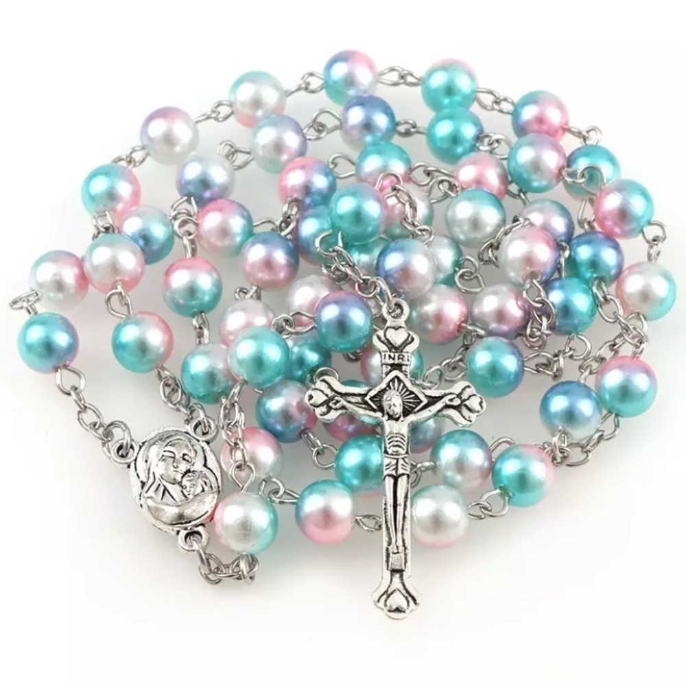 Holy rosary with Pink, purple, green 8mm beads